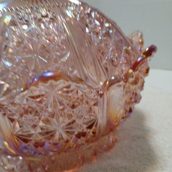 Vintage Fenton Pink Iridescent Daisy & Button Glass Covered Dish 10" × 9"in - Picture 9 of 16